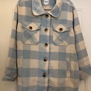 Kensie Women's Light Blue and Cream Teddy Jacket